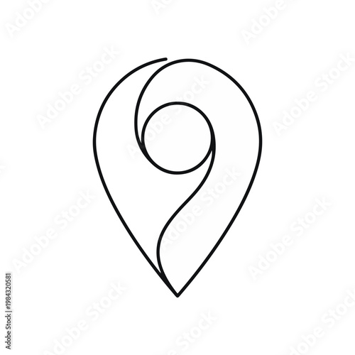 Location marker graphic in simple lines, indicating a sense of direction, exploration, and place