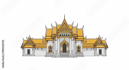 Ornate golden-roofed building with multiple tiered roofs, white walls, and a grand entrance