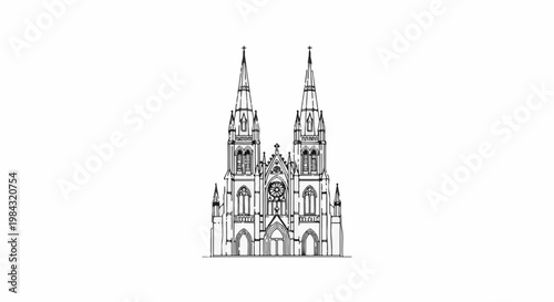 Ornate gothic cathedral facade with twin spires and rose window