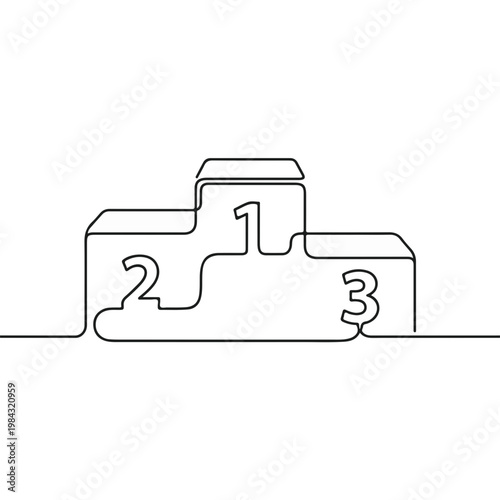 Minimalist line art illustration of a winner's podium with the numbers 1, 2, and 3