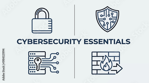 Essential cybersecurity measures for digital protection a visual representation of foundational concepts including data security, network defense, and system integrity for online environments