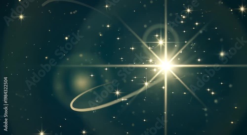 Starry night sky with curved light trails and twinkling stars