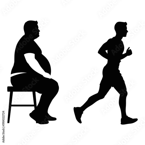 Contrast between sedentary lifestyle and active running Vector, illustration