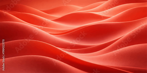 Red satin silk fabric background with smooth flowing waves, shiny texture and elegant red cloth design