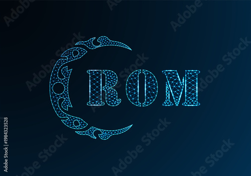 Low poly letter logo ROM design. ROM letter logo low poly vector design on blue color gradient background. ROM logo low poly design