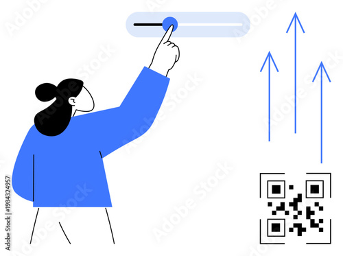 Digital marketing, user interface, growth strategy, technology solutions, interactive design, business advancements. Woman moving slider. Digital marketing and user interface concept