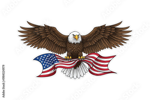 Patriotic bald eagle with american flag celebrating flag day and us pride