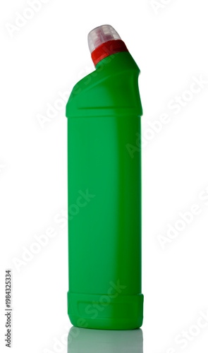 Green Plastic Toilet Cleaner Bottle Isolated on White Background