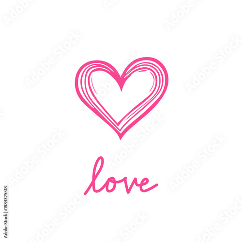 A charming hand-drawn pink sketch heart with a matching cursive 