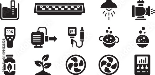 Eco friendly sustainable icons, green technology symbols, renewable energy signs, environmental vector graphics