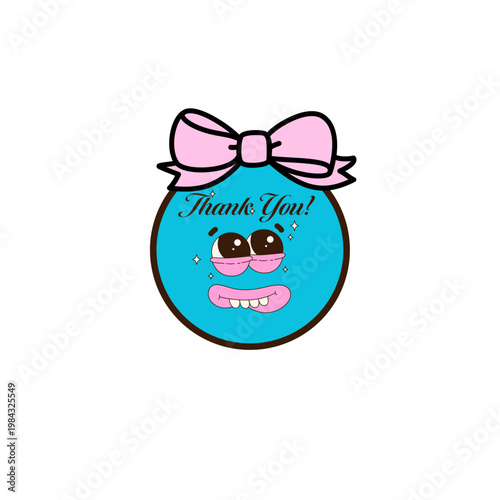 Whimsical teal monster character illustration with a pink bow and the text 