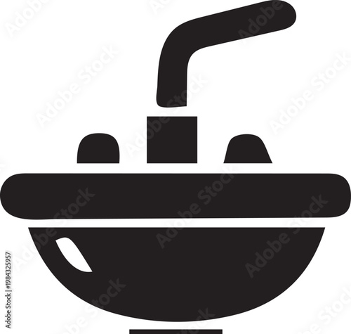 A clean, minimalist icon of a bathroom sink with its faucet, representing a fundamental element for personal hygiene and daily routines.