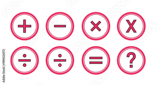 Mathematical symbols on white background.