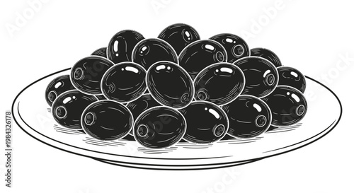 Black olives on a plate.