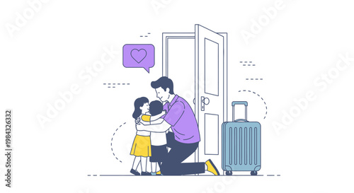 Man Hugging Little Girl at Doorway.