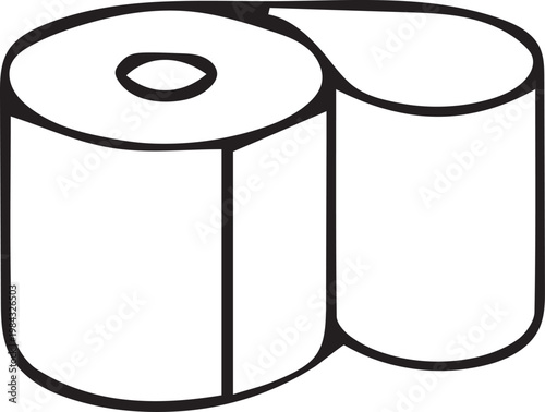 A black silhouette illustrations of a toilet paper roll and a partial second roll.