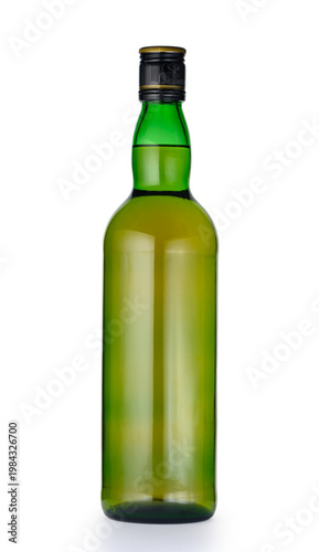 Green Glass Whiskey Style Bottle Without Label Isolated on White Background