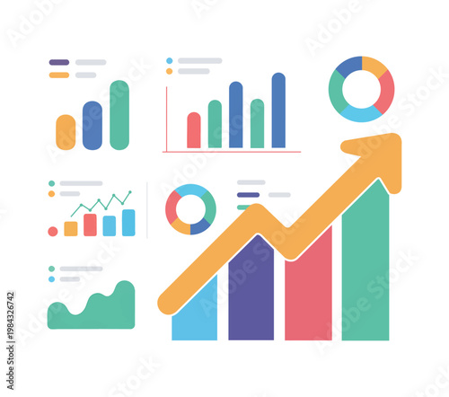 Business data growth and analytics infographic illustration for financial performance reports, marketing dashboards, investment strategy, and corporate KPI presentations