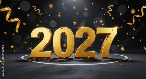 Golden 2027 New Year celebration numbers on a dark festive background