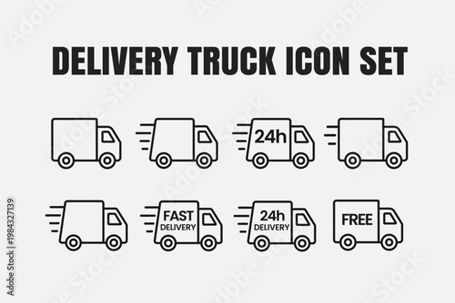 Delivery Truck Icon Set - Fast Shipping, 24h Delivery, Free Delivery Line Icons Collection
