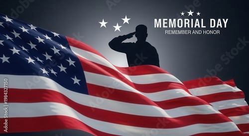 Saluting soldier silhouette honoring heroes behind an American flag