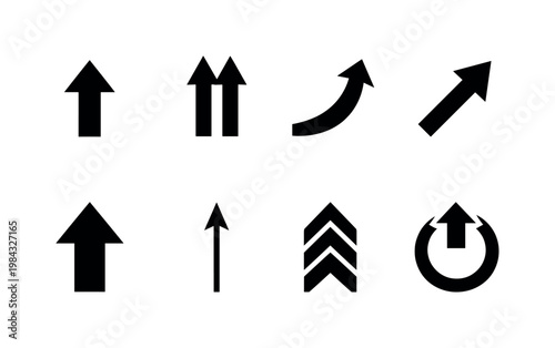 Up direction arrows: arrow up, double arrow up, curved arrow up, diagonal arrow up, bold arrow up, thin arrow up, segmented arrow up, circular arrow up.