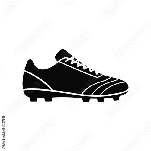 A black and white illustration of a soccer cleat shoe