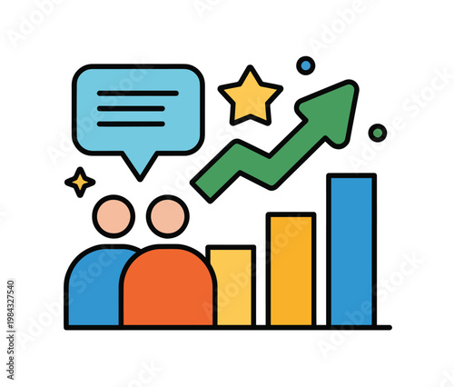 Customer satisfaction and business growth concept illustration for marketing presentations, employee performance reports, and corporate success story content