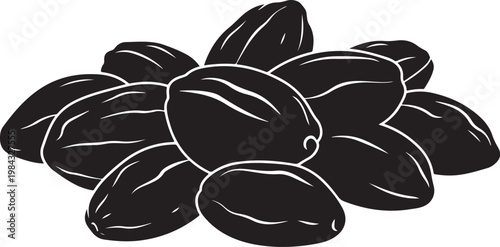 Black olives, illustration of olive bunch, vector graphics, food icons, kitchen elements