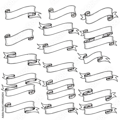 Hand Drawn Ribbon Banner Collection Vector Set

