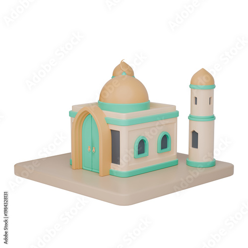 Perspective 3D cartoon render of mosque illustration