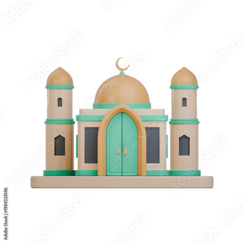 Front view 3D cartoon render of mosque illustration