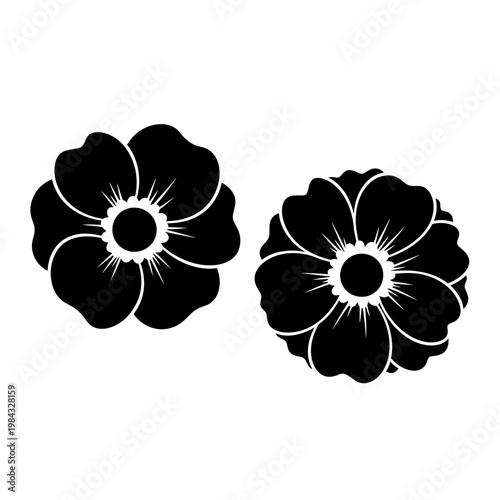Black Silhouette of Two Decorative Flowers Vector

