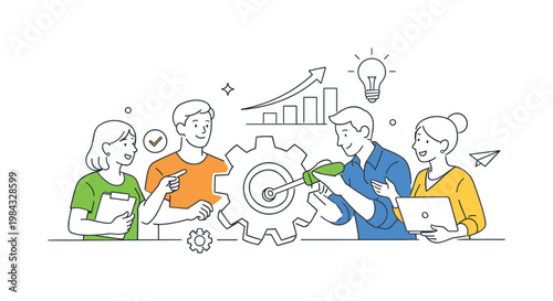 Technical skills development and hands-on learning in an educational or workplace setting where individuals gain practical experience and improve capabilities, visualized