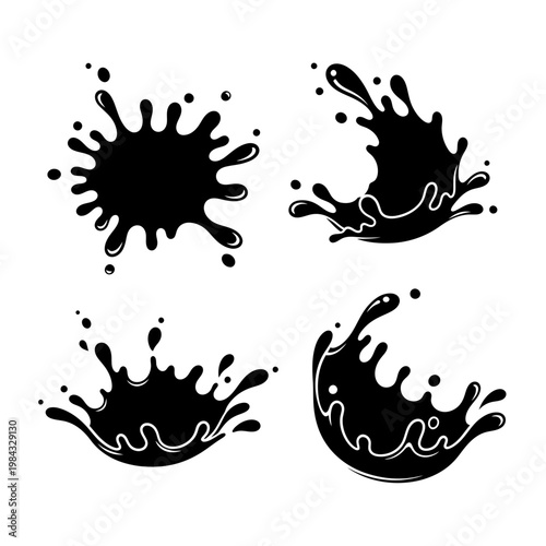 Creative Black Ink Splash Set on White Background Vector

