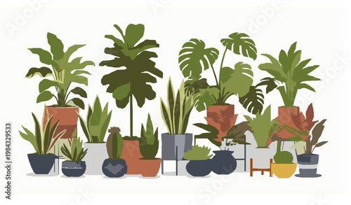 Indoor plants decor urban jungle cacti planters vector set