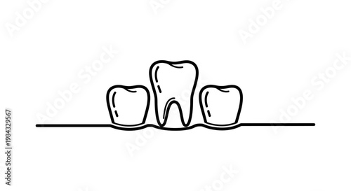 Three healthy white teeth illustration.