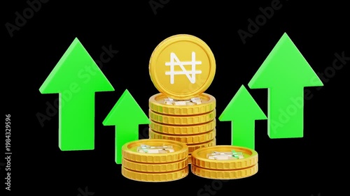 3D Nigerian Naira Currency Growth | Alpha Channel