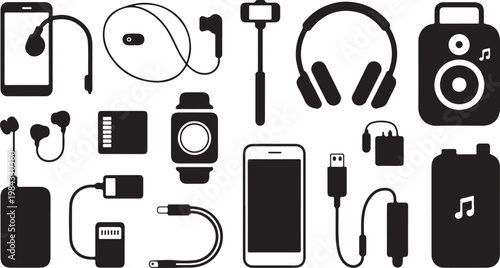 A Commercial Collection of Essential Modern Smart Devices and Diverse Mobile Technology Accessories