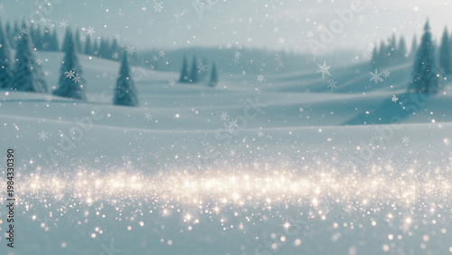 Winter landscape with snowy field and distant trees, soft lighting and peaceful seasonal scenery