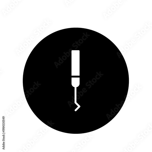 Black circle icon with white electric drill on solid white background for diy or tool concept