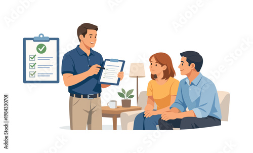 A home consultation scenario where a specialist evaluates a situation and provides recommendations directly on-site, reflecting efficiency, practicality, and