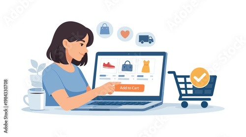 A modern online shopping experience where a person browses products from home using a laptop, representing digital convenience, remote purchasing, and everyday e-commerce