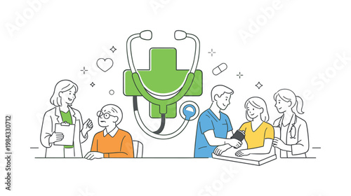 Healthcare professionals providing medical care and support to patients in a clinical environment to maintain health and well-being, illustrated through a clear metaphor