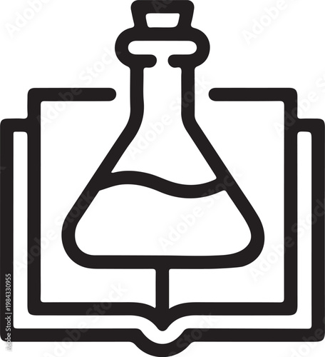 Black and white illustration of a laboratory volumetric flask inside a square frame Vector


