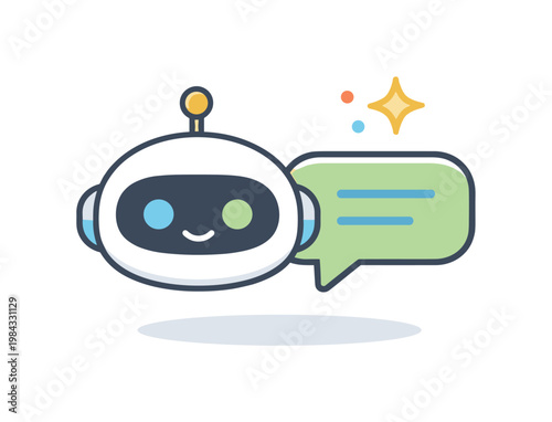 Digital assistant and smart automation services in a user-centered technology concept focused on helpful interactions and seamless support, a minimal robot head shape