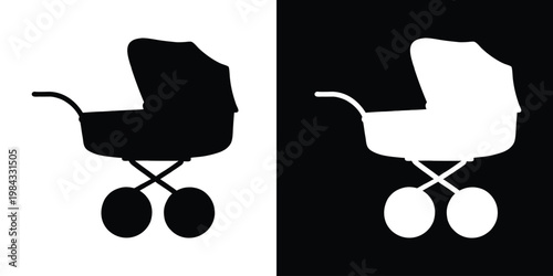 Baby carriage icon, Baby stroller silhouette vector