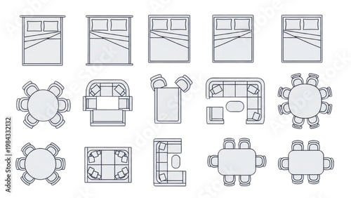 Vector 2D CAD designs showcase various furniture layouts and room configurations.
