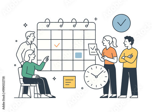 Work organization and scheduling in a business environment where teams coordinate deadlines and manage workloads across projects, visualized through two or three elements