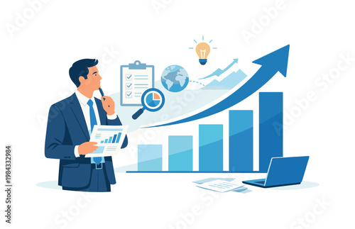 Business growth strategy scenario where a professional plans long-term expansion and evaluates opportunities to scale operations, representing foresight, analysis, and